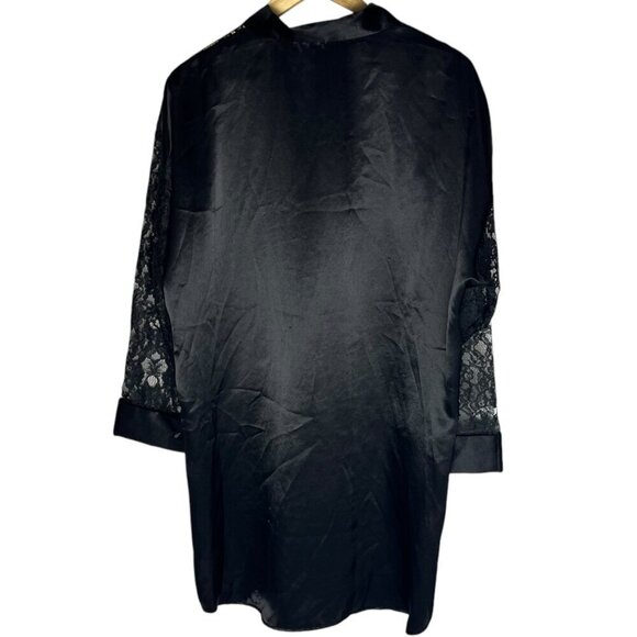 Vintage Gold Label Victorias Secret Satin And Lace Robe Black‎ Whimsigoth M/L - Picture 7 of 7